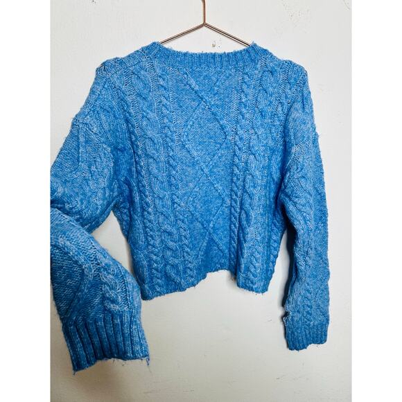 RACHEL PARCELL Baby Blue Cable Knit Long Sleeve Crewneck Sweater size Small - Picture 6 of 14